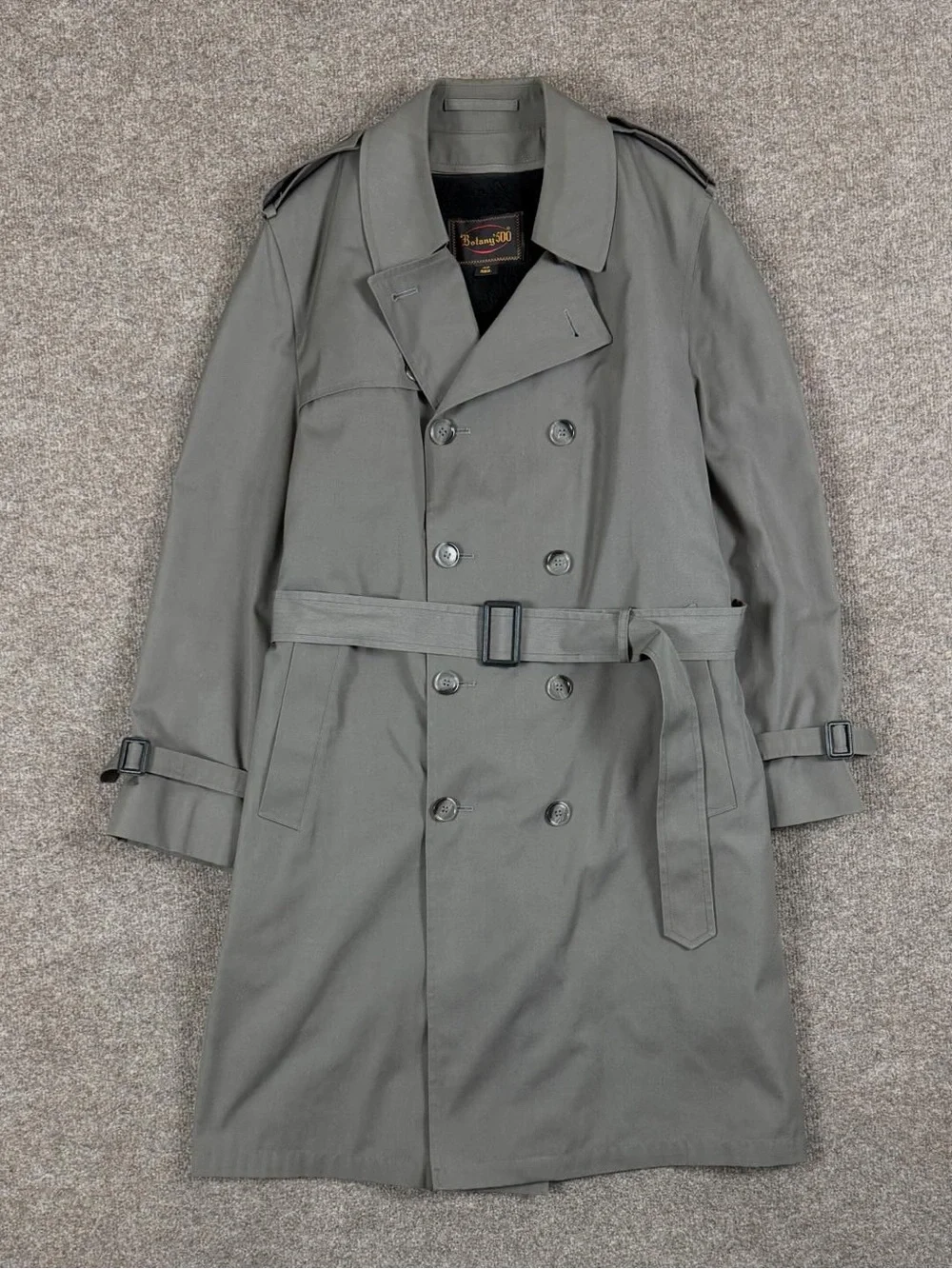 Botany 500 Grey Double Breasted Belted Trench Coat Removable Fur Lining Men’s 40